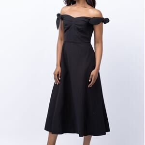 NEW Tanya Taylor Ashland Black Cotton Sweetheart Off-The-Shoulder Midi Dress